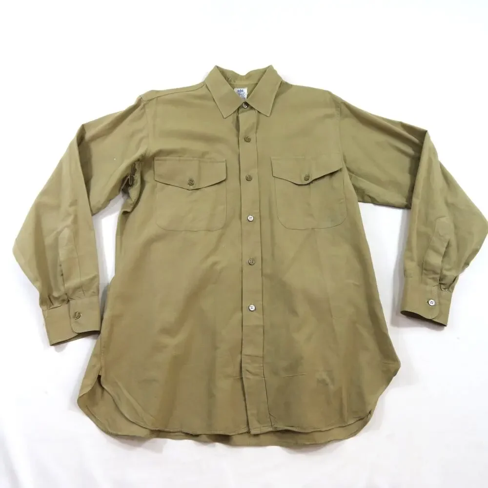 Elbeco Sanforized Shirt, Officers Military Utility Uniform Khaki Sz 16 40s/50s